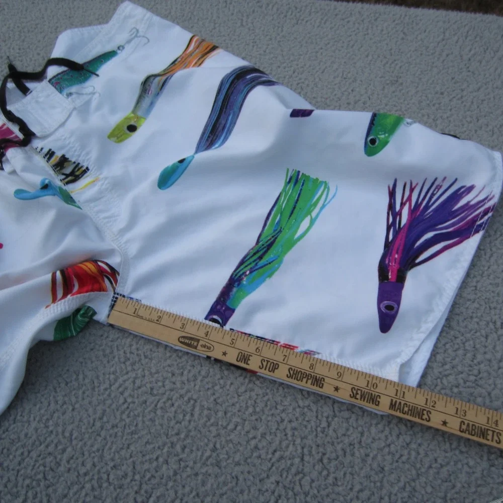 Billabong Board Short Mens 38 White Blue Fishing Lure Print Beach
